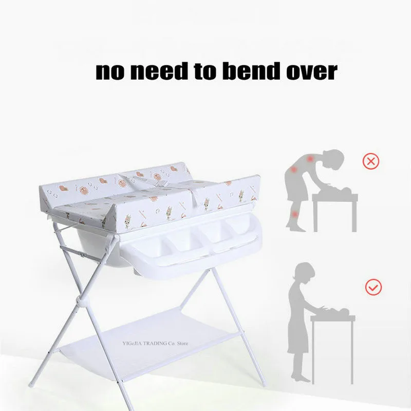 Mesa de baño para bebé 2 en 1 y estación de cambio de pañales infantiles con esponja, organizador de guardería para el cuidado infantil - imagen 2