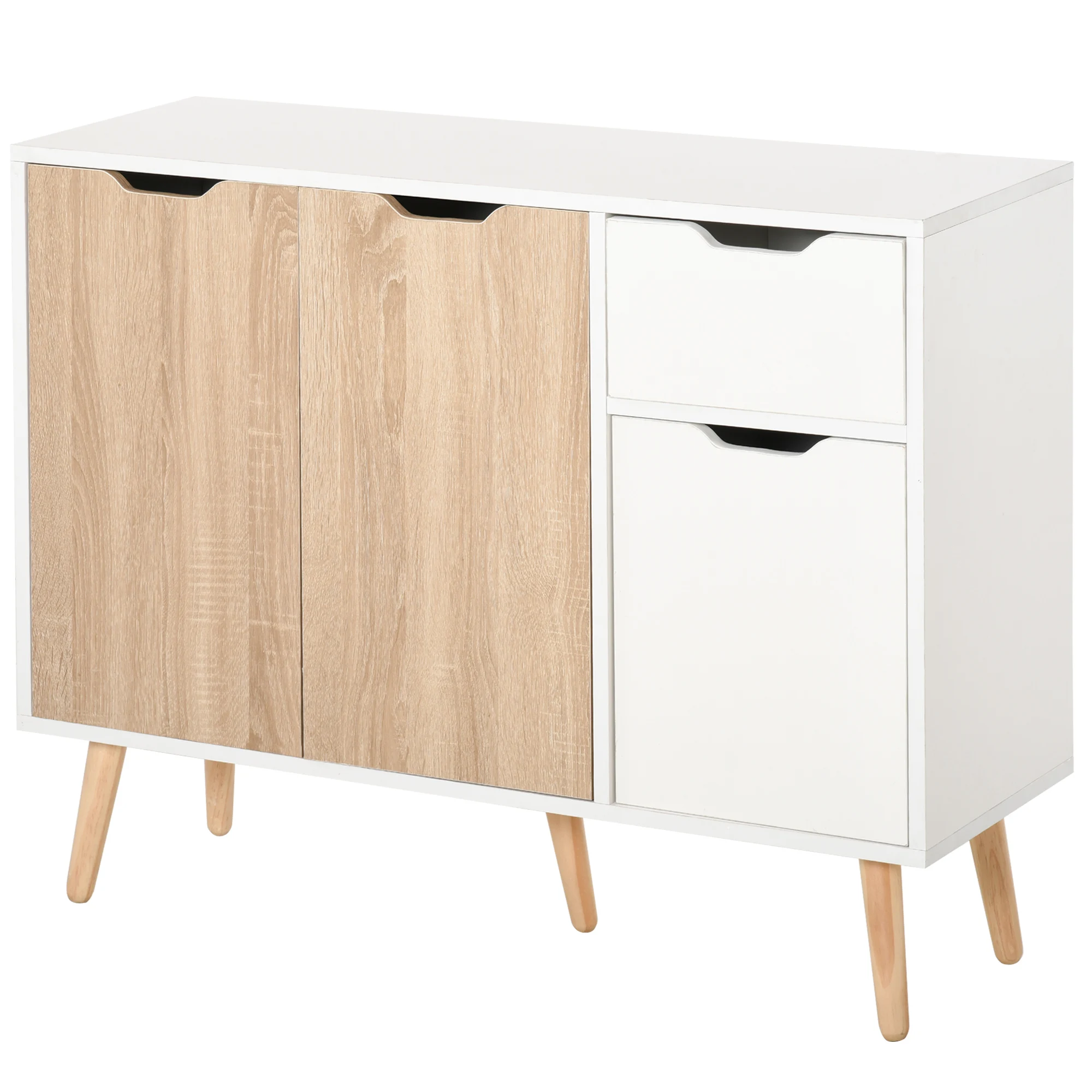 HOMCOM Aparador Auxiliar Mueble de Almacenaje con 2 Armarios Puerta y Cajón de Madera para Cocina Dormitorio 90x30x72cm Blanco