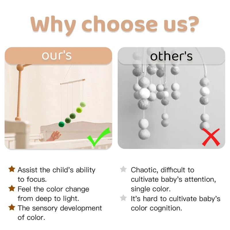 Pelota de peluche Montessori para bebé, juguete móvil para recién nacido, cuna colgante colorida, juego sensorial Visual, juguetes educativos para la estimulación cognitiva de Color - imagen 2