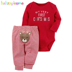 Babzapleume-Conjunto de ropa para bebé recién nacido, mono infantil de manga larga con letras de dibujos animados, pantalones a rayas, 087