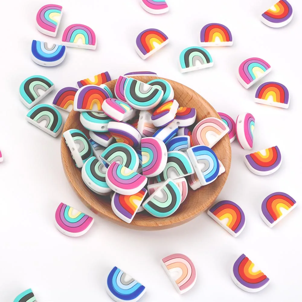 10 Uds. De cuentas de silicona de arcoíris para bebé, mordedor de silicona de calidad alimentaria para dientes, accesorios de cadena de chupete DIY, juguetes para bebé - imagen 4