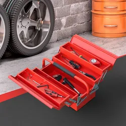 DURHAND Caja de Herramientas de Acero Plegable con 5 Compartimentos Maletín de Herramientas para Taller 45x22,5x34,5 cm Rojo