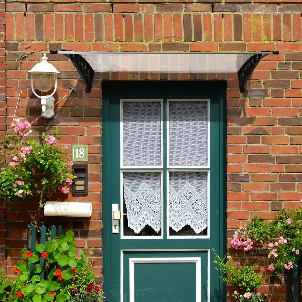 Outsunny Tejadillo de Protección para Puertas Ventanas contra Sol y Lluvia Marquesina de Techo Diseño Moderno Aleación de Aluminio Duradero 122x89x24 cm Transparente