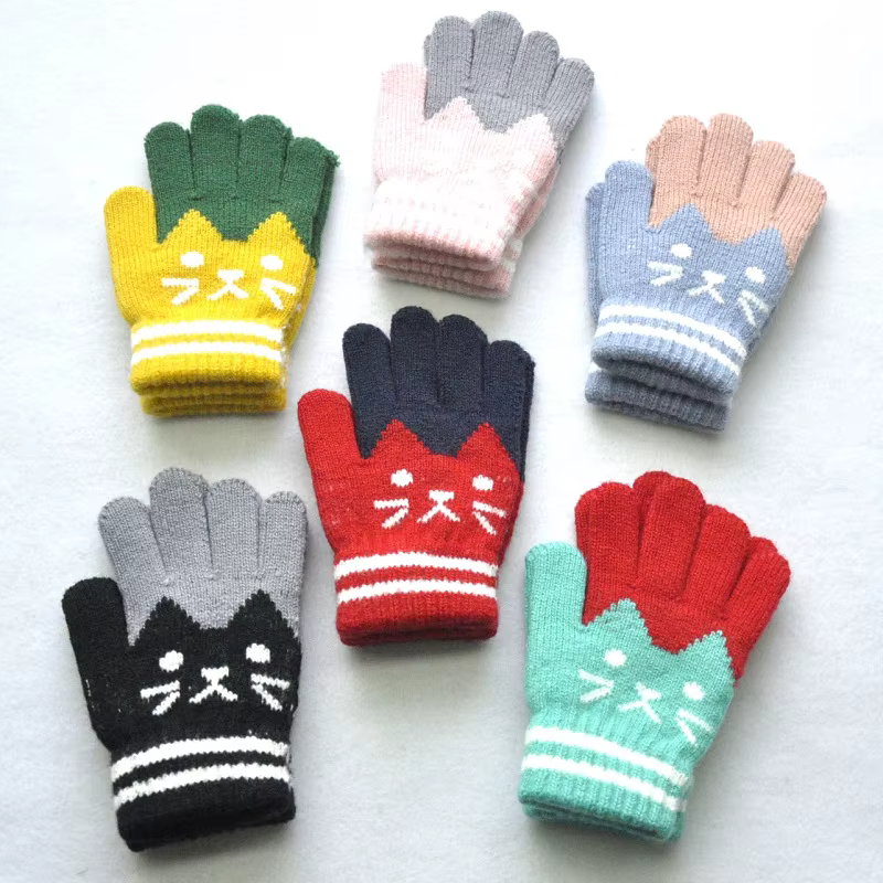 KF194 Guantes de lana de terciopelo niños 6-11 - Manoplas con gatos - imagen 5