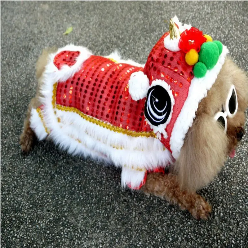 Ropa de Año Nuevo para perro, disfraz de baile chino de León, abrigo de invierno para cachorro, traje Tang para Chihuahua, Festival de Primavera para perro pequeño - imagen 5