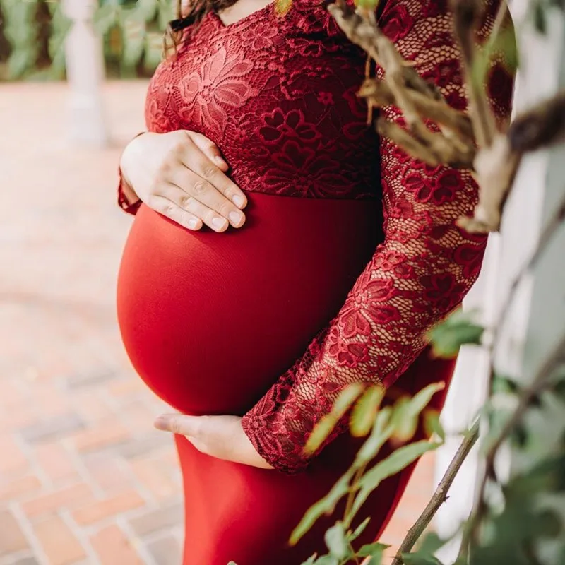 Vestido de maternidad de encaje de manga larga para fotos de embarazo - imagen 2