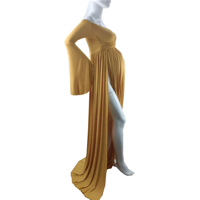 Vestidos de maternidad de algodón para sesión de fotos, sexys, sin hombros, con volantes para embarazadas, maxivestido largo de embarazo con manga abombada - imagen 5