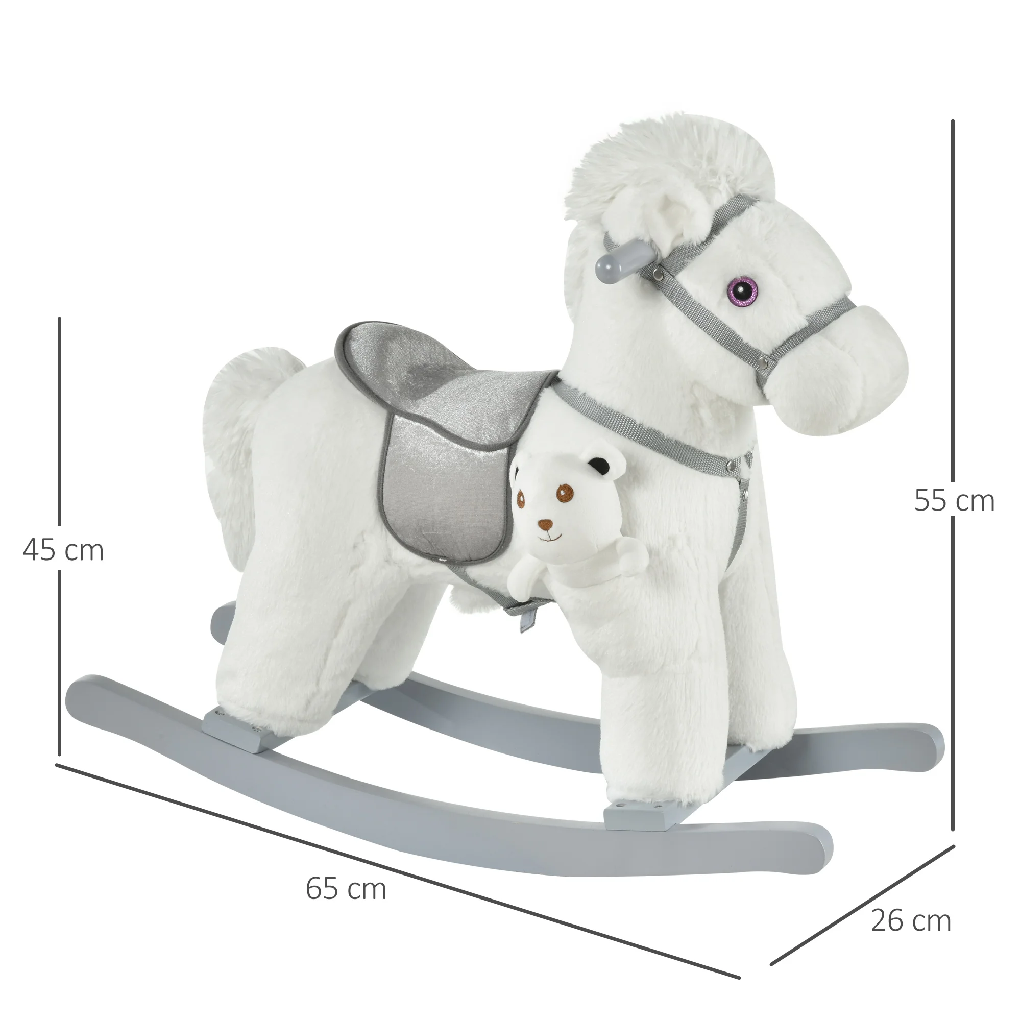 HOMCOM Caballito Balancín para Niños de 18-36 Meses Caballo Mecedora Felpa con Osito de Peluche Sonidos de Relincho 65x26x55 cm - imagen 5
