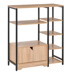 HOMCOM Estantería para Libros con Múltiples Estantes Abiertos y 1 Armario de Doble Puerta Librería de Almacenaje Oficina Salón