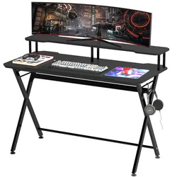 HOMCOM Mesa Gaming para Juegos Mesa Escritorio para Ordenador PC con Soporte para Monitor y Auriculares 140x60x90 cm Negro