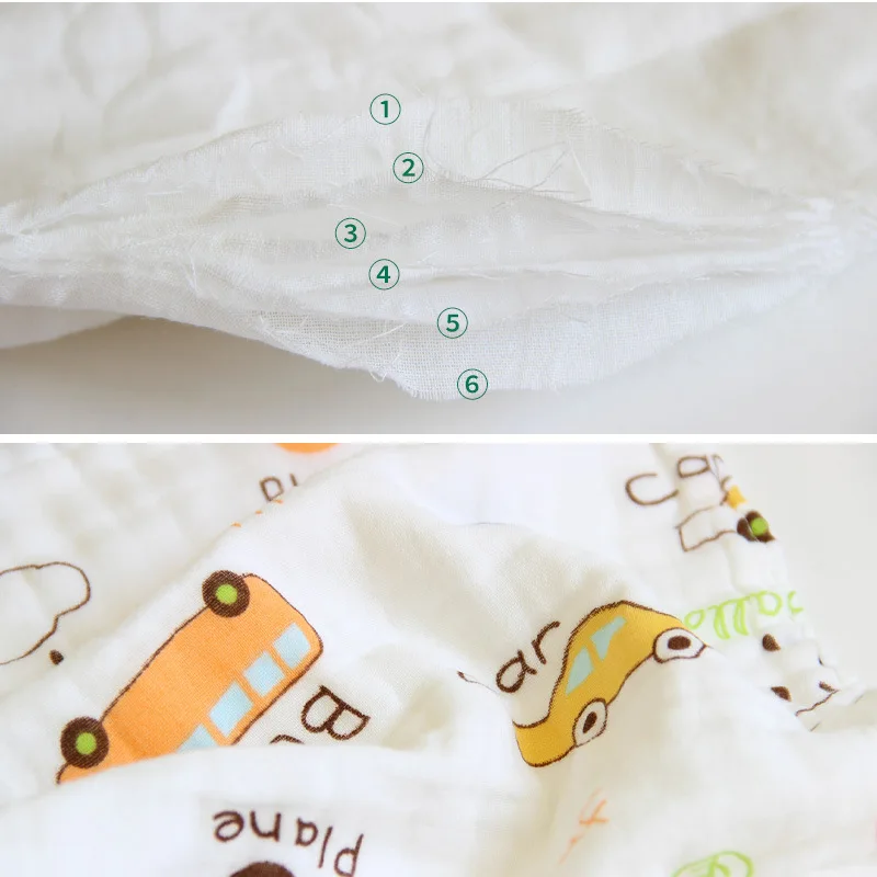 5 uds 6 capas de alta densidad 100% algodón Clase A pañuelo para bebé patrón de frutas 25*50cm muselina algodón toalla facial infantil - imagen 3