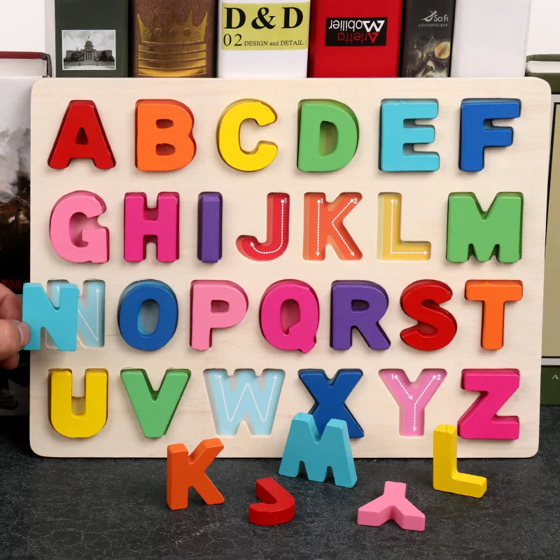 Rompecabezas de números del alfabeto 3D de madera para niños, juguete educativo geométrico Digital con letras coloridas para bebés, regalo para niños pequeños - imagen 3