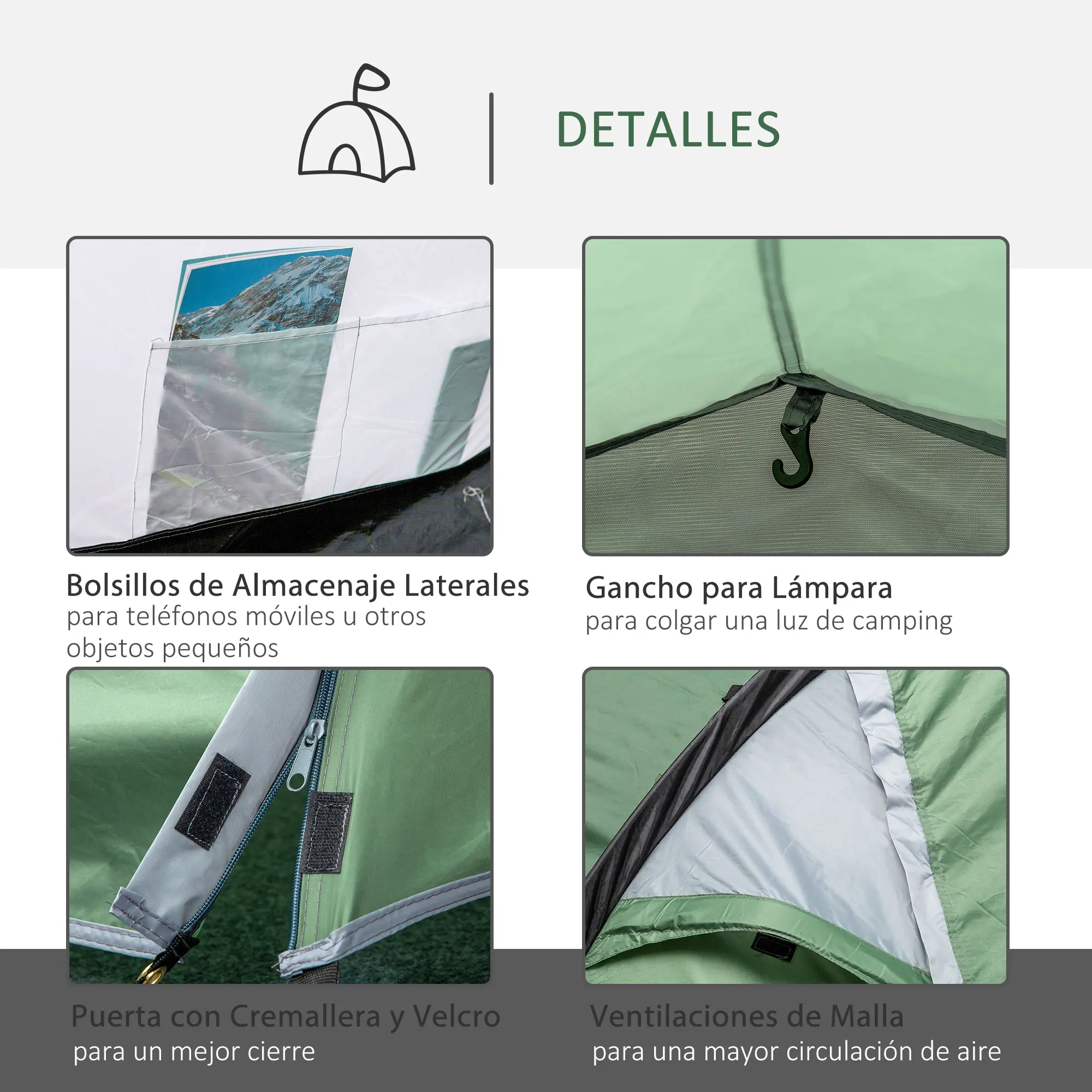 Outsunny Tienda de Campaña 3-4 Personas Plegable Impermeable a Prueba de UV 20+ con Vestíbulo para Camping 426x206x154 cm - imagen 5