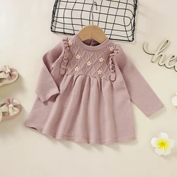 Vestido suéter de manga larga para bebé, Falda de punto liso para niña recién nacida, ropa infantil bonita Floret, bata de una pieza