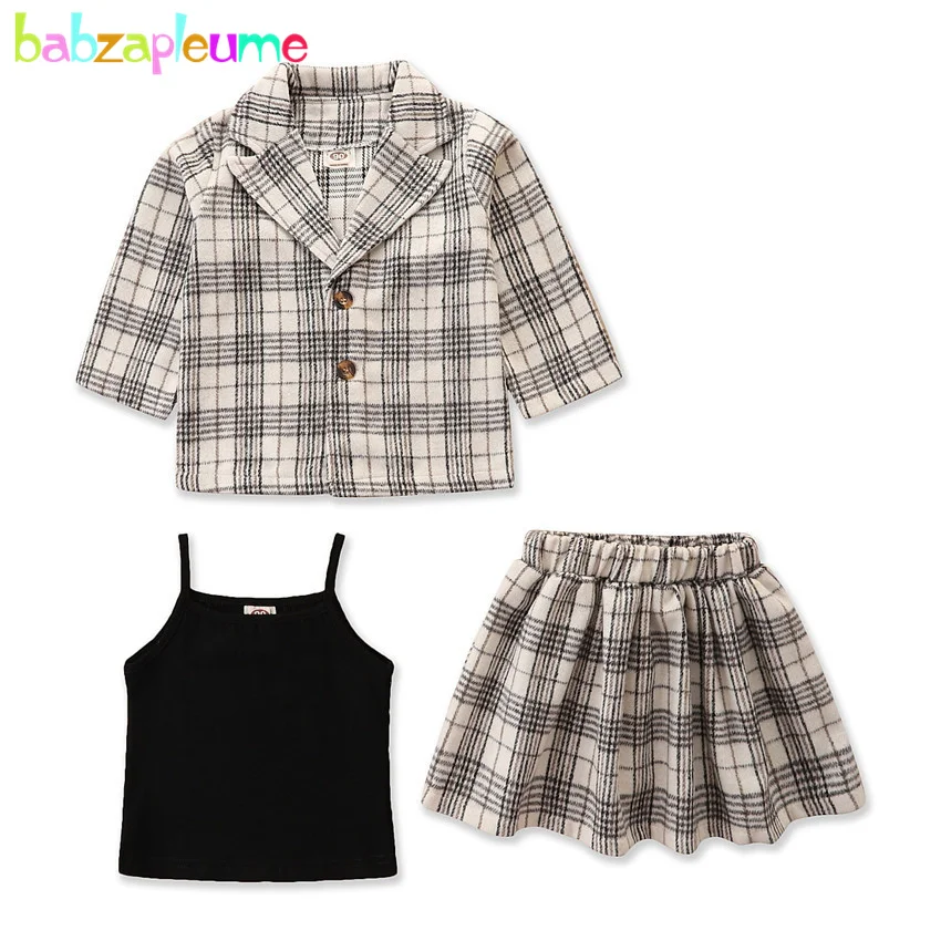 Babzapleume-Conjunto de ropa para niñas pequeñas, prendas de vestir a la moda a cuadros, chaleco y falda, Boutique, Otoño, 130