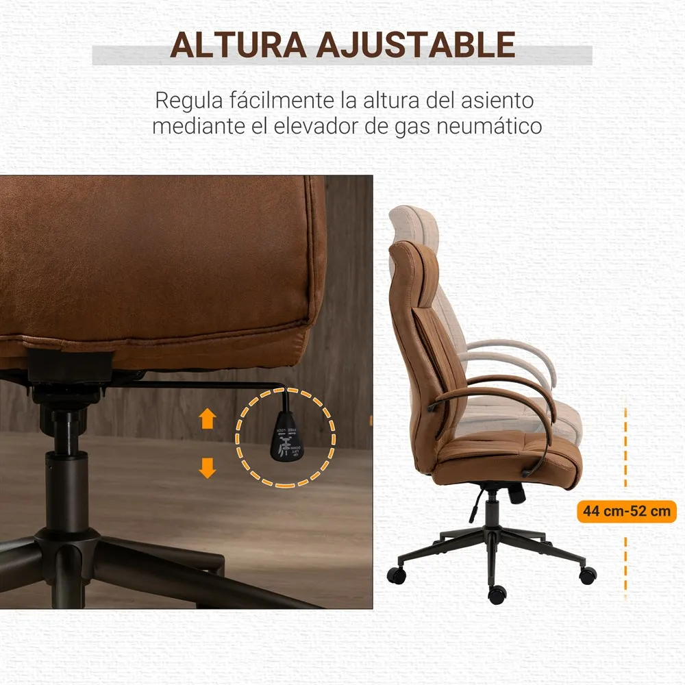 Vinsetto Silla de Oficina Silla de Escritorio Giratoria con Altura Ajustable Reposacabezas Reposabrazos y Respaldo Acolchados Carga 120 kg 65x71,5x114-122 cm Marrón - imagen 3