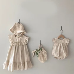 Mameluco a rayas Vintage para niñas - Verano con volantes suaves