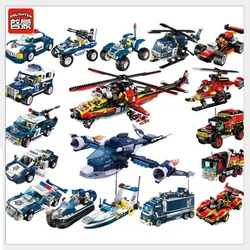 Enlighten-Estación de Policía SWAT de Ciudad de bloques de construcción, coche de crucero helicoidal con Minifigs, sin caja Original