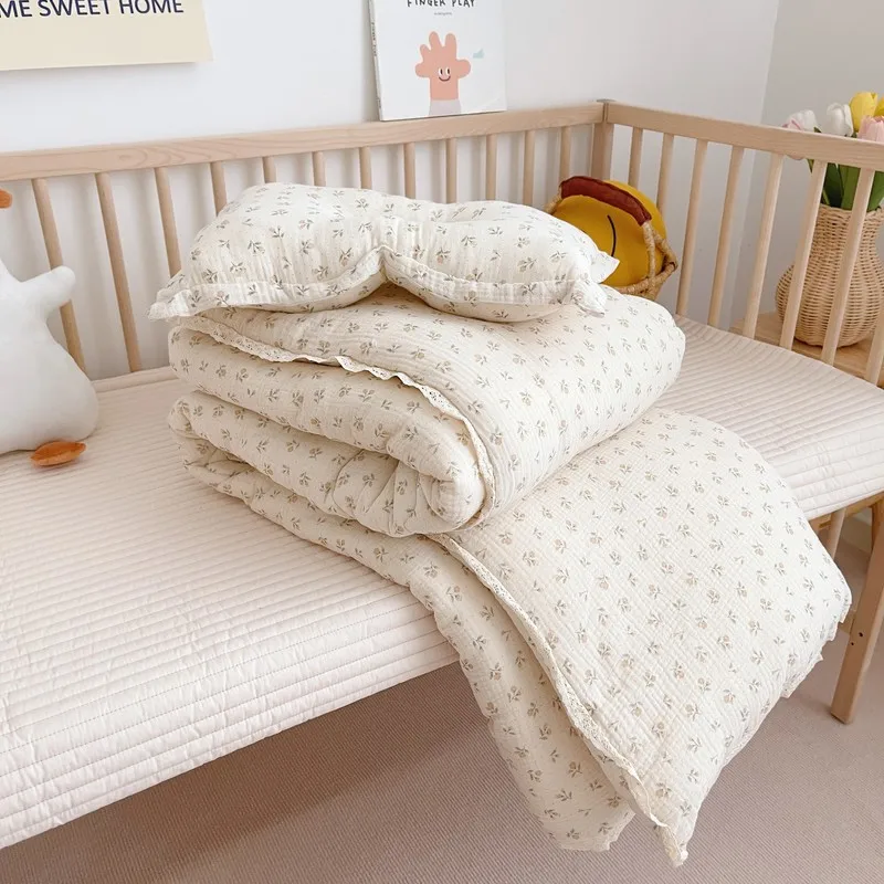 Edredón coreano de algodón con flores para cuna de bebé, edredones de muselina para niños y bebés, edredones gruesos para cuna de invierno para cama de bebé a cuadros - imagen 4