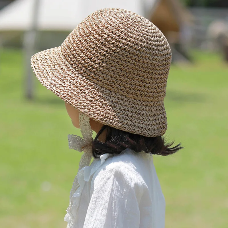 Sombrero de paja para bebé, sombreros para niñas y niños, sombreros de verano para viajes en la playa con encaje ajustable, cuerda a prueba de viento, accesorios de moda de 2 a 6 años - imagen 2