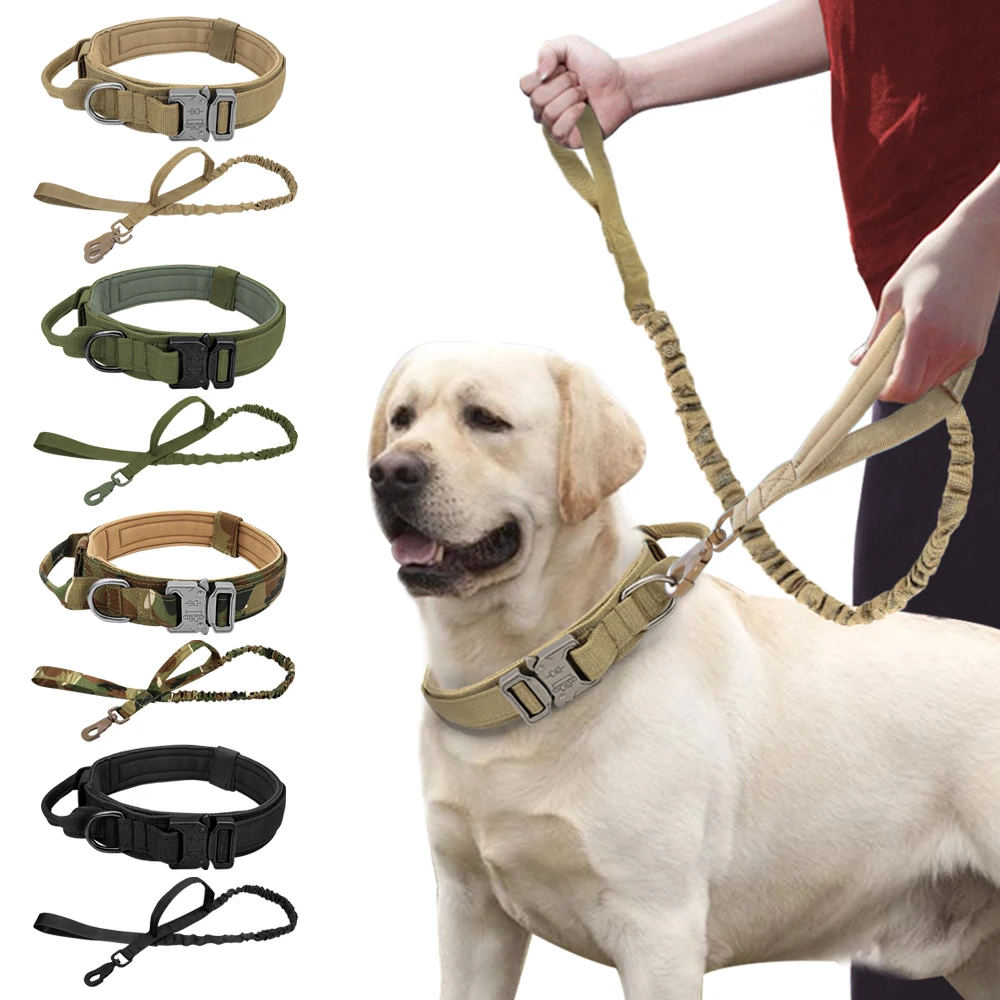 Collar táctico militar para perros fuertes, correa elástica para mascotas, collares de entrenamiento para mascotas de nailon duradero con mango, perros grandes, Bulldog Francés