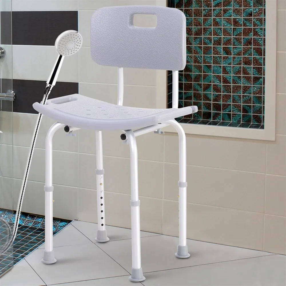 HOMCOM Silla Ducha Aluminio Baño Taburete Regulable + Respaldo Silla Antideslizante WC - imagen 2