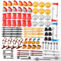 Set de bloques medievales con casco romano y escudo