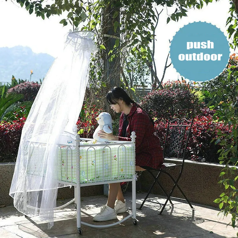 La cuna de bebé con marco de hierro de estilo Simple tiene mosquitera y juego de edredón, moisés para dormir infantil, puede combinar cama para adultos - imagen 3