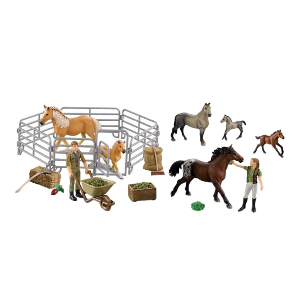 Early Kids Toy Realistic Animal Figure Set Happy Farm Horse W/ Fence Playset