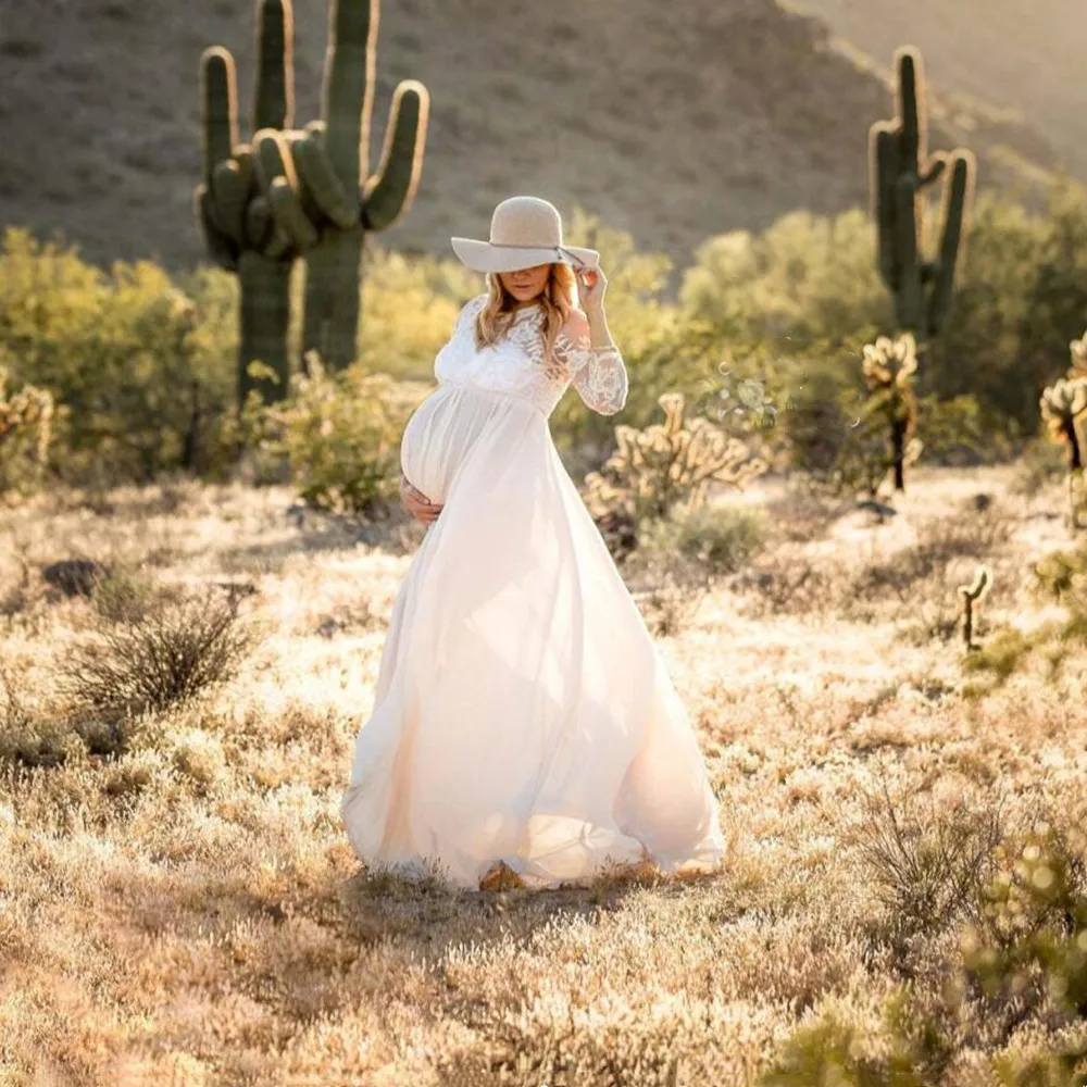 Vestido premamá de encaje largo para fotos – Primavera/otoño