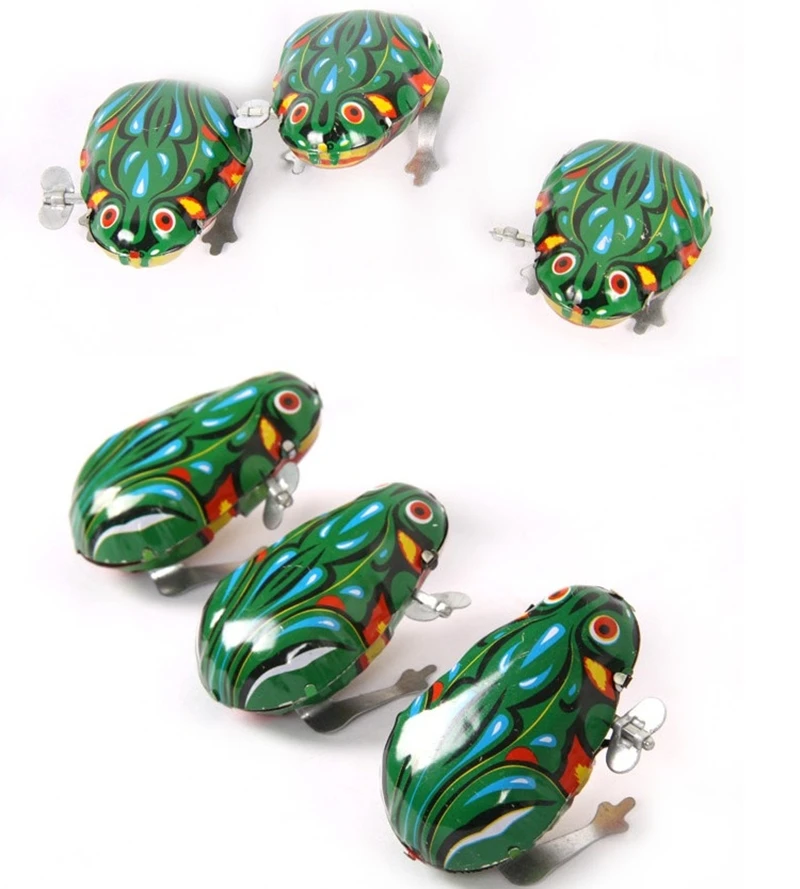 Juguete clásico de estaño con mecanismo de relojería, rana saltadora, juguete Vintage para niños, niño, educación, bebé, juguete clásico, juguetes de cuerda