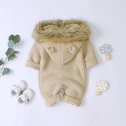 Pelele de punto con capucha y orejas para bebé invierno