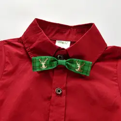 Camisa manga larga de algodón rojo vino con pajarita para niño