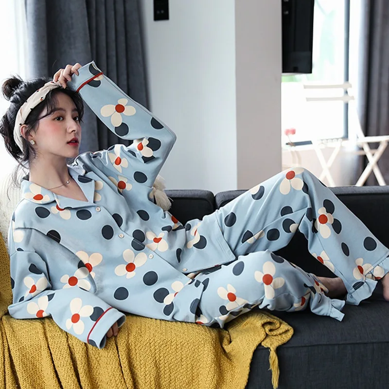 Pijama maternity algodón flores manga larga para amamantar - imagen 5