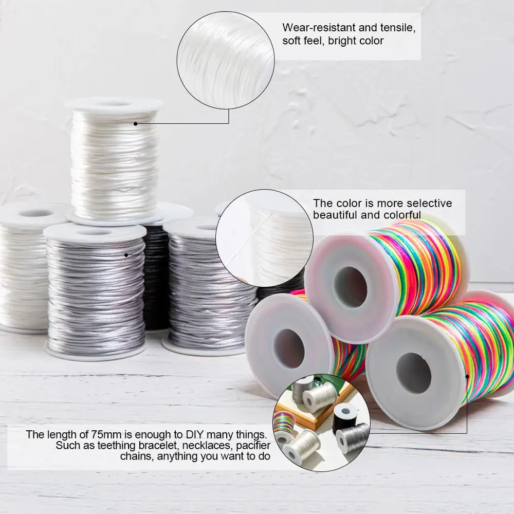Cuerda de seda satinada de 1mm y 80m, cordón de nailon, accesorios coloridos para mordedor de bebé, collar de dentición, cordón de cola de rata, herramienta DIY, juguetes para bebé, 1 ud. - imagen 5