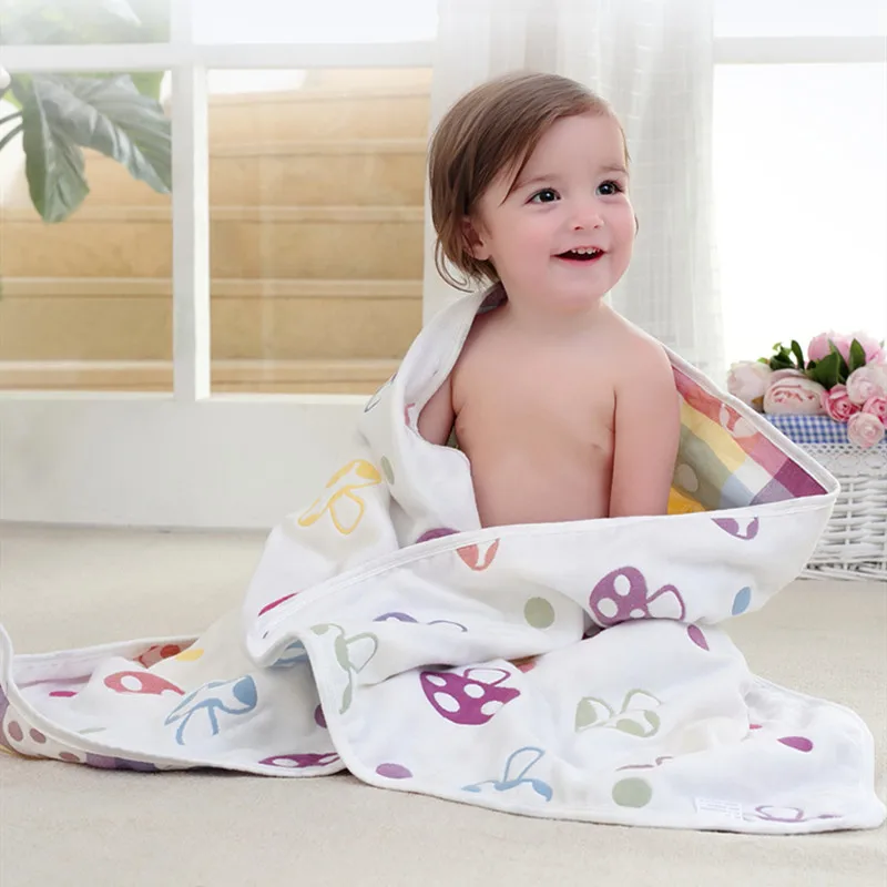 Mantas de muselina para bebés, edredón suave de algodón de gasa de 6 capas para niños, toalla envolvente para recién nacidos, Toalla de baño para niños de 110x110cm - imagen 2