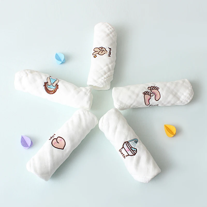 Toalla de saliva gasa algodón bordada – Diseño burbuja para bebé - imagen 2
