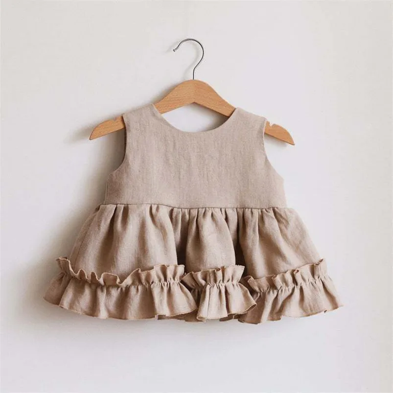 Vestido tutú de algodón lino con volantes y encaje para bebé - imagen 4