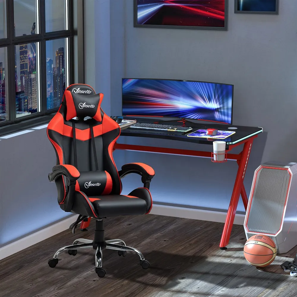 Vinsetto Silla Gaming Ergonómica para Videojuegos Reclinable y Giratoria con Altura Ajustable Reposacabezas y Cojín Lumbar Rojo - imagen 2