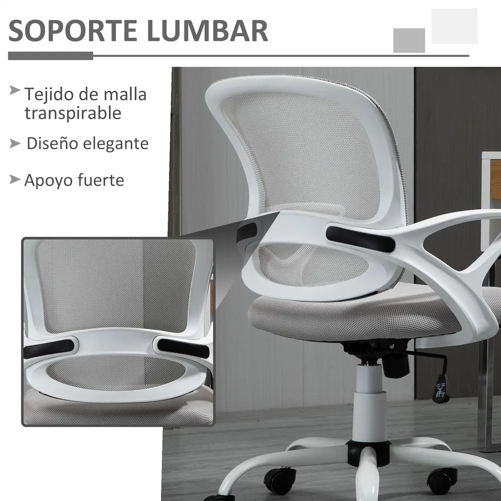 Vinsetto Silla de Oficina Ergonómica Silla de Escritorio Basculante con Altura Ajustable Giratorio 360° y Soporte Lumbar Gris - imagen 5