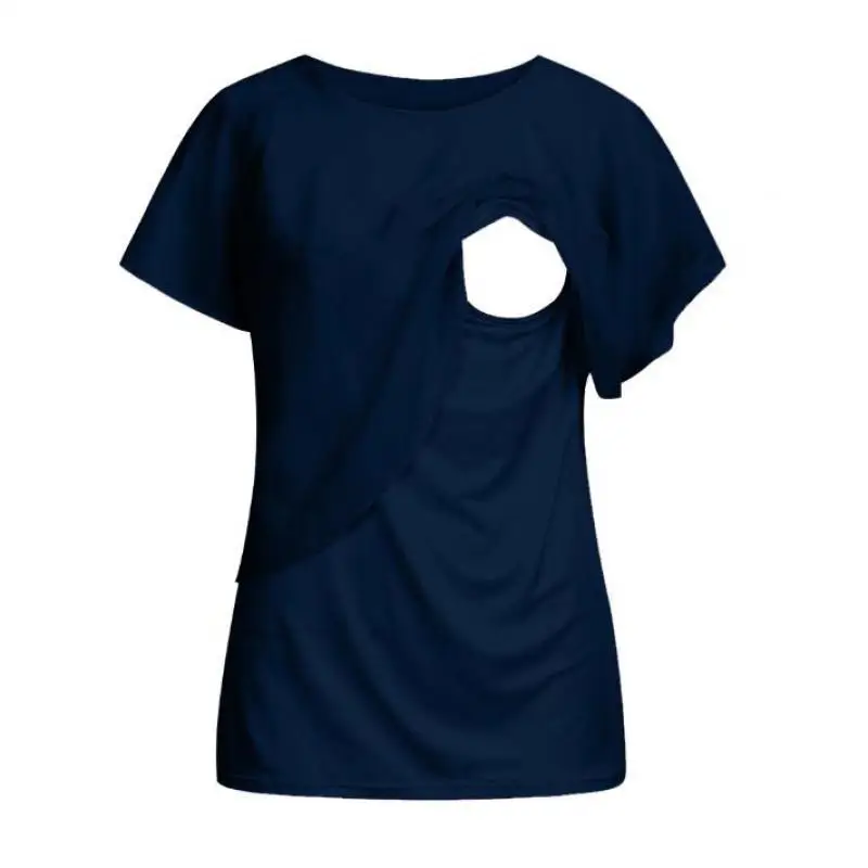 Ropa de lactancia para mujer, abrigo de maternidad para lactancia, blusa de manga corta de doble capa, camiseta Lactancia Materna Enfermera - imagen 5