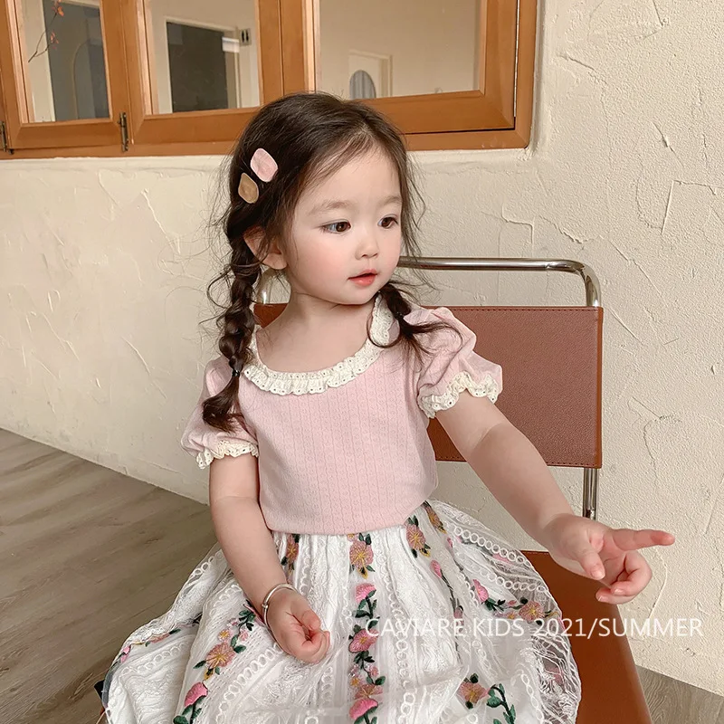 Camisa de algodón con encaje para niña verano - imagen 5
