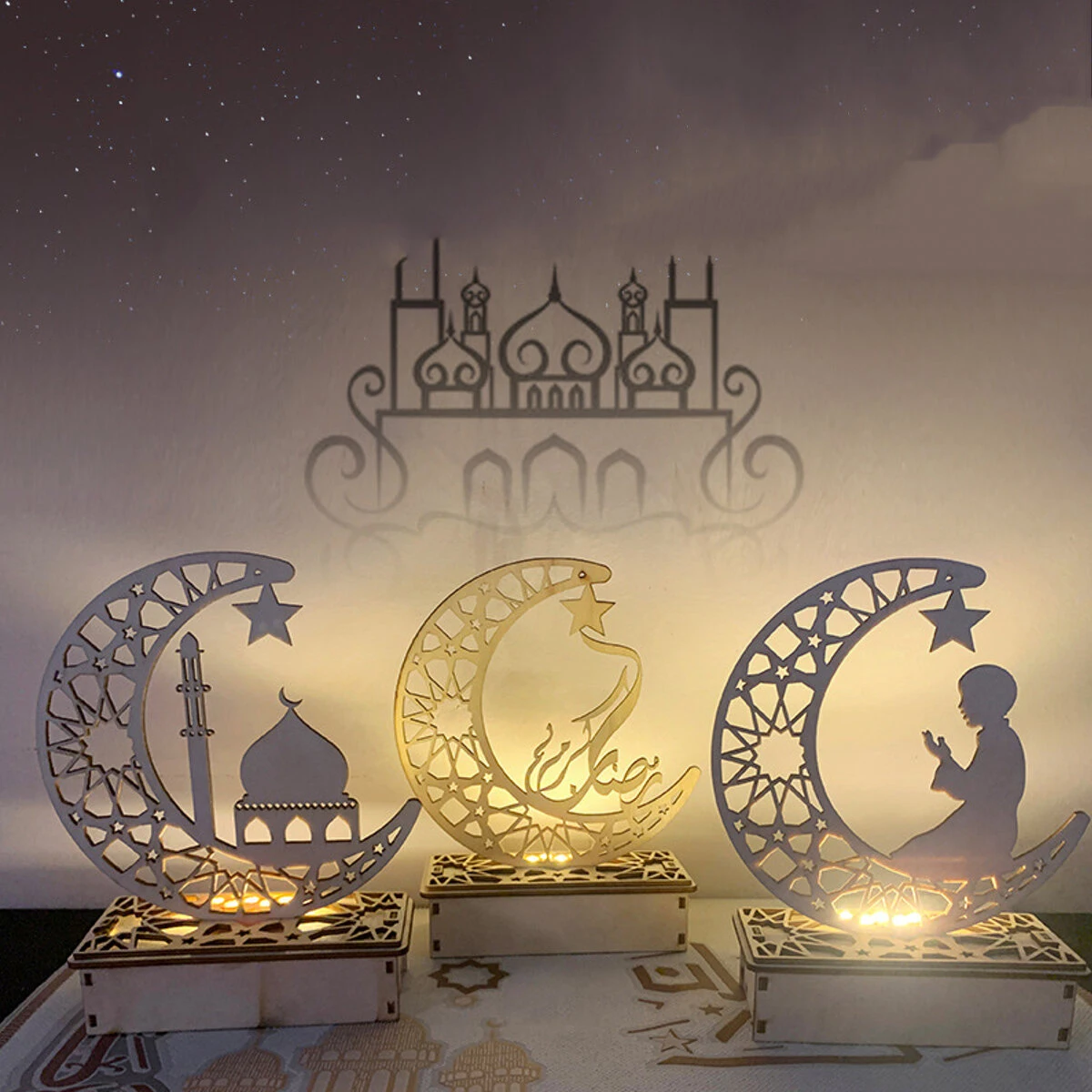 2025 EID Mubarak colgante de madera decoración de Ramadán para el hogar decoración de fiesta musulmana islámica regalos EID Abaya AL Adha Kareem regalos - imagen 4