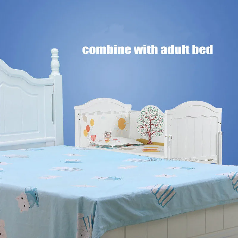 Cuna infantil de madera multifuncional, puede combinar cama para adultos, 106*64*98cm, extender a 150cm de longitud, cuna blanca - imagen 5