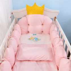 Juego de cuna de algodón con corona – Parachoques, almohada y edredón