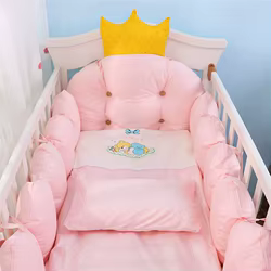 Kit de ropa de cama para cuna 100% algodón, juego de cama para cuna de bebé con diseño de corona, juego de cama para bebé incluye parachoques, almohada, edredón y funda de colchón
