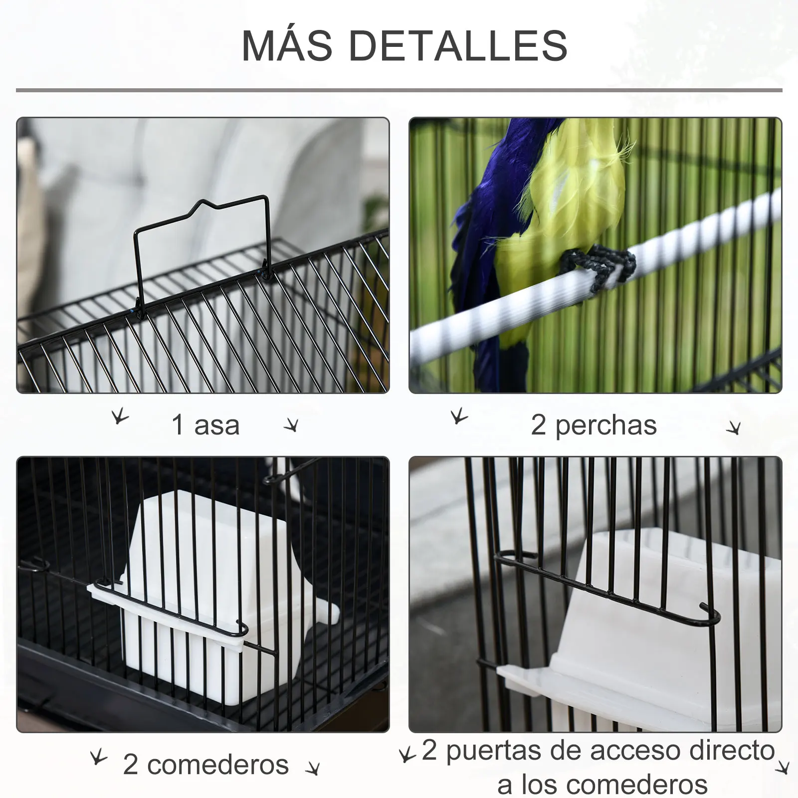 PawHut Jaula para Pájaros de Metal Pajarera para Canarios 2 Comederos y Perchas Pinzones Negro - imagen 4