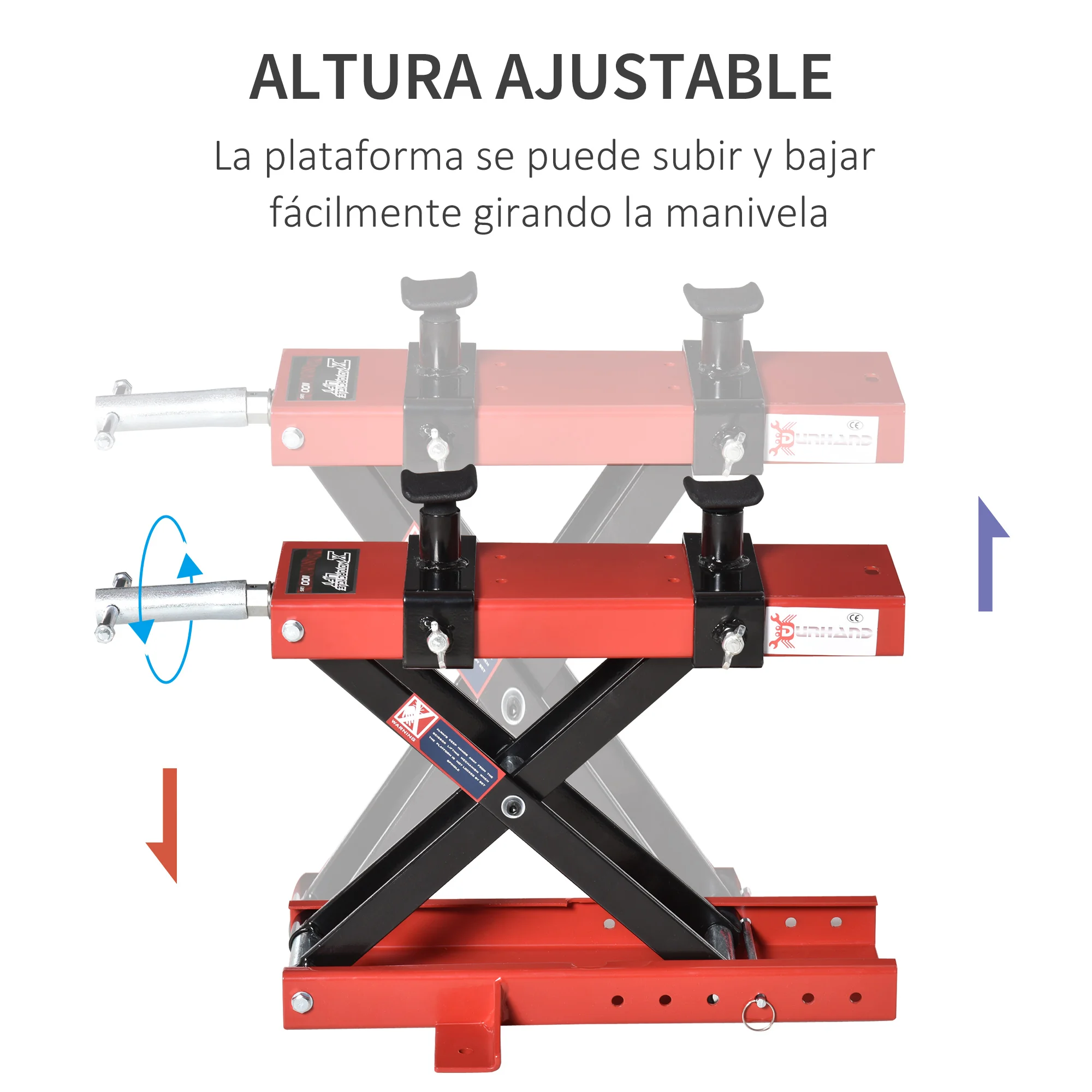 DURHAND Plataforma Elevadora para Motocicletas Carga Máxima 500kg con Altura Ajustable de 19-53cm Aparcar o Reparar Negro y Rojo - imagen 2