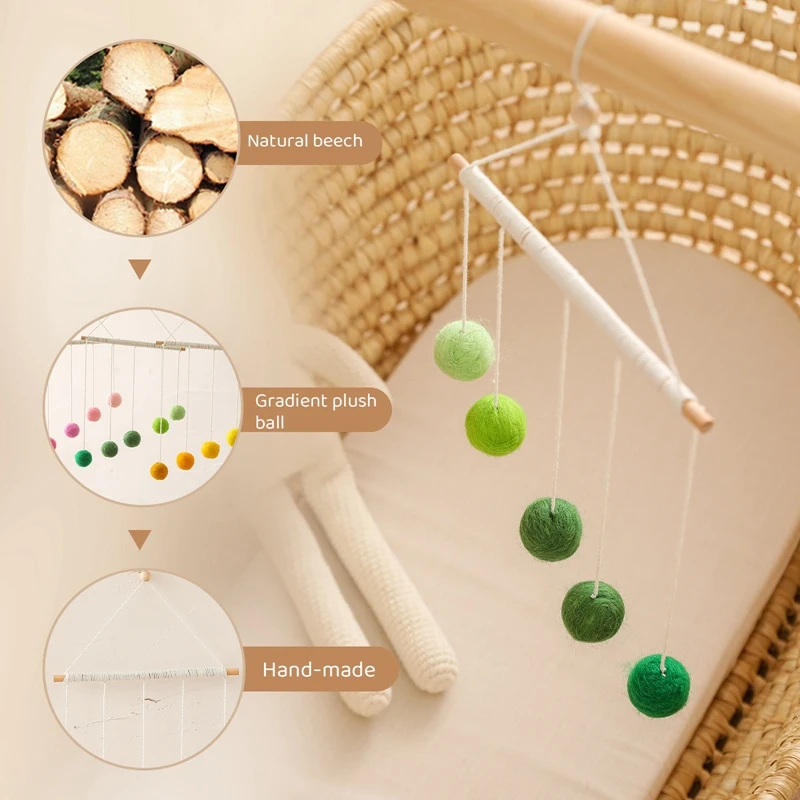 Pelota de peluche Montessori para bebé, juguete móvil para recién nacido, cuna colgante colorida, juego sensorial Visual, juguetes educativos para la estimulación cognitiva de Color - imagen 3