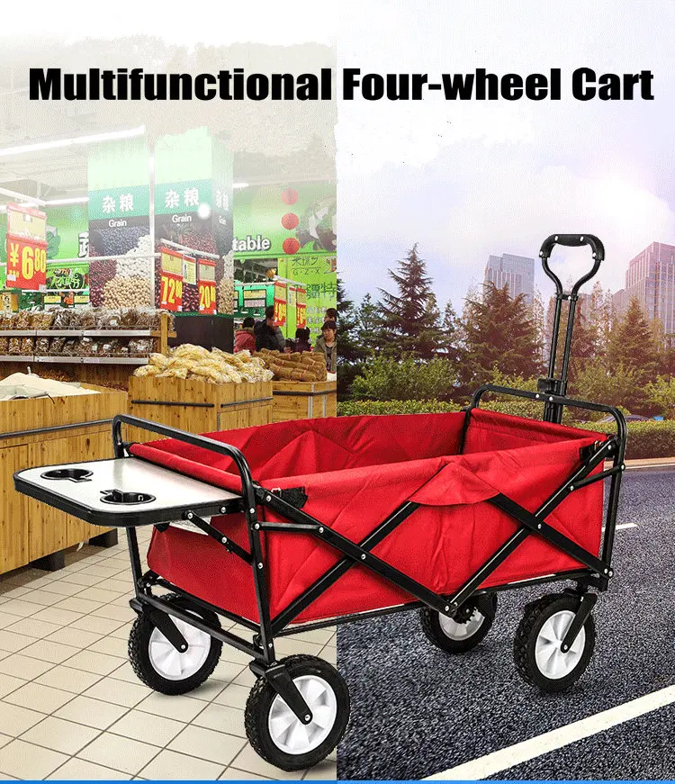 Carrito abierto mostrando la mesa lateral y portavasos